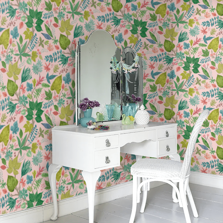 Lush Leaves Wallpaper - Watermelon - Ohpopsi - RON50117W - Premier Wallcovering