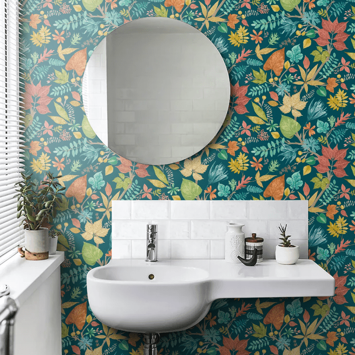 Lush Leaves Wallpaper - Teal & Corn - Ohpopsi - RON50120W - Premier Wallcovering
