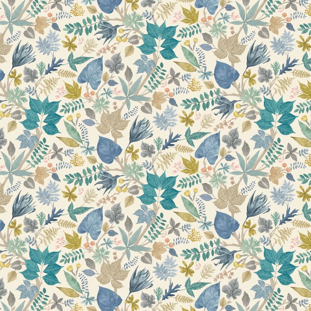 Lush Leaves Wallpaper - Denim & Stone - Ohpopsi - RON50119W - Premier Wallcovering