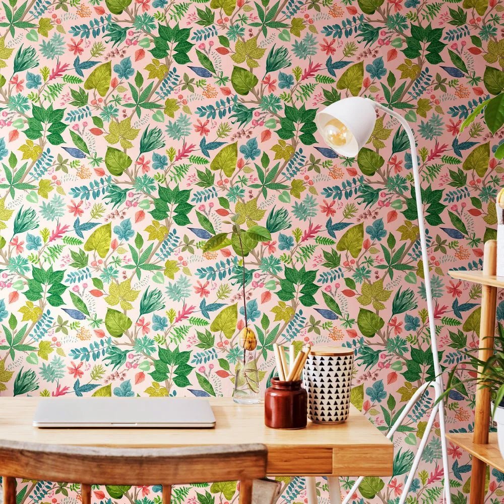 Lush Leaves Wallpaper - Watermelon - Ohpopsi - RON50117W - Premier Wallcovering