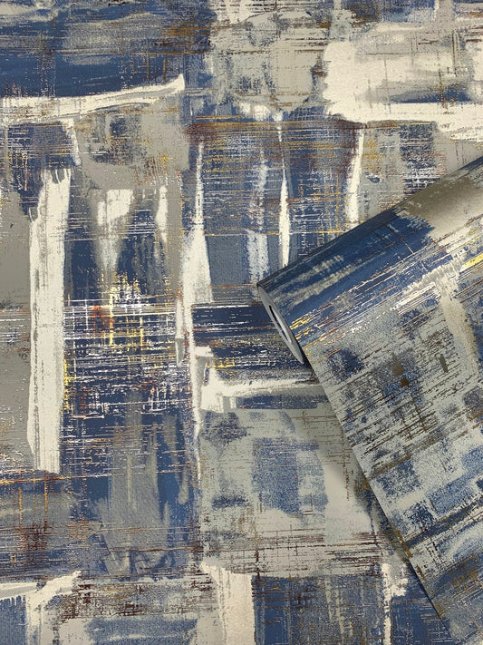 Lustre Abstract Wallpaper - Blue - Galerie - SM0602 - Premier Wallcovering