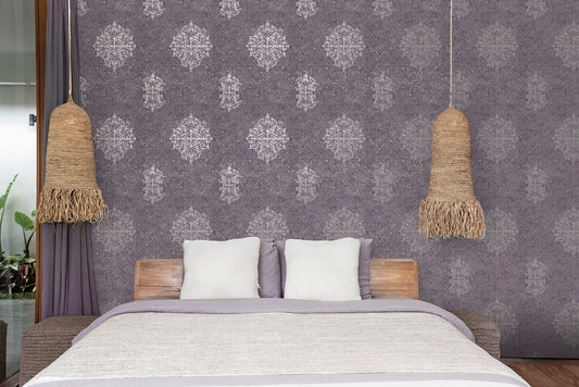 Lustre Damask Mottled Wallpaper - Purple Lilac - Galerie - CM2481 - Premier Wallcovering