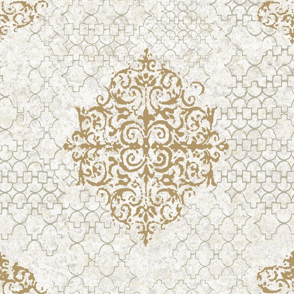 Lustre Damask Mottled Wallpaper - Cream / Gold - Galerie - CM2485 - Premier Wallcovering