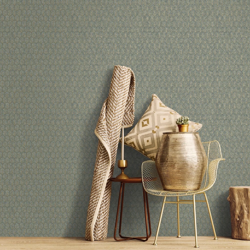Lustre Geo Arch Wallpaper - Green - Galerie - F-VL6005 - Premier Wallcovering