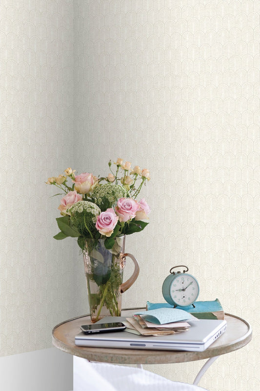 Lustre Geo Arch Wallpaper - White - Galerie - F - VL6001 - Premier Wallcovering