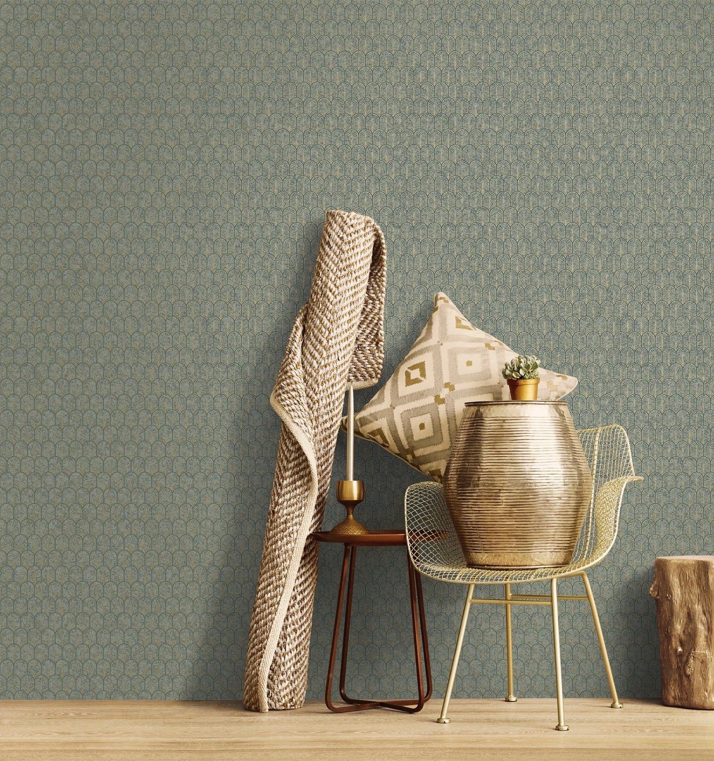 Lustre Geo Arch Wallpaper - Green - Galerie - F - VL6005 - Premier Wallcovering