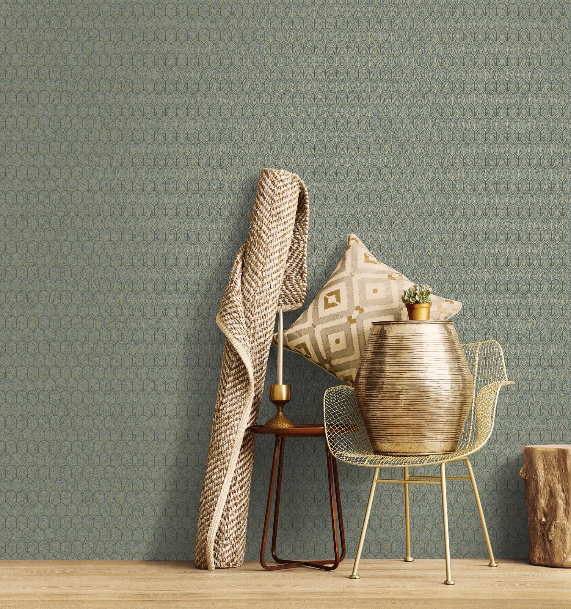 Lustre Geo Arch Wallpaper - Green - Galerie - F - VL6005 - Premier Wallcovering