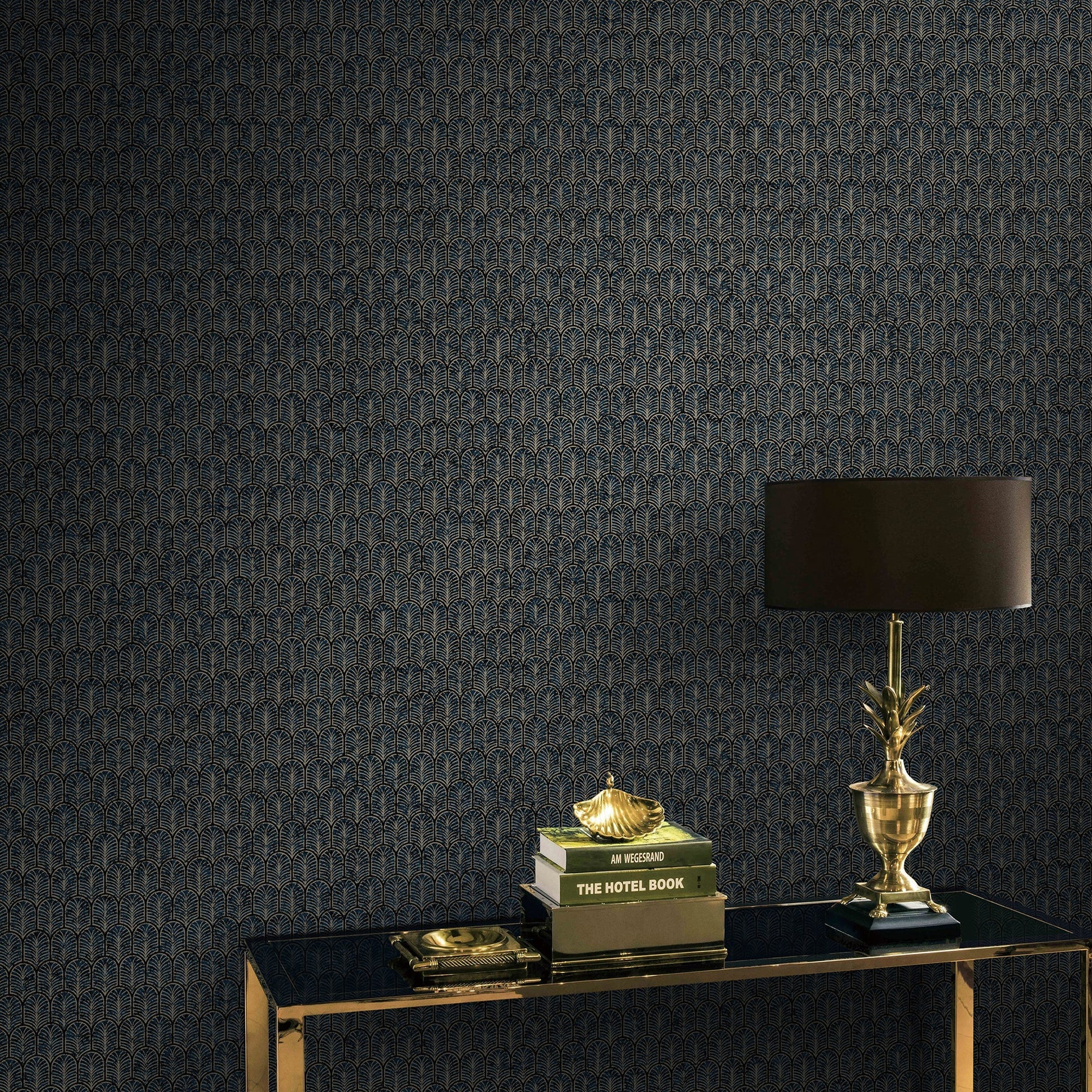 Lustre Geo Arch Wallpaper - Blue - Galerie - F - VL6007 - Premier Wallcovering
