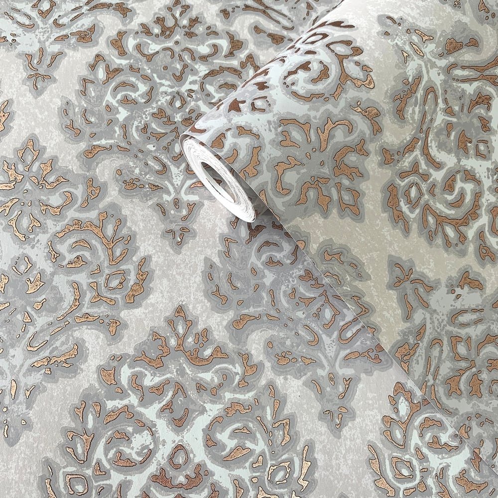 Lustre Modern Damask Wallpaper - Rose Gold - Galerie - MT2035 - Premier Wallcovering