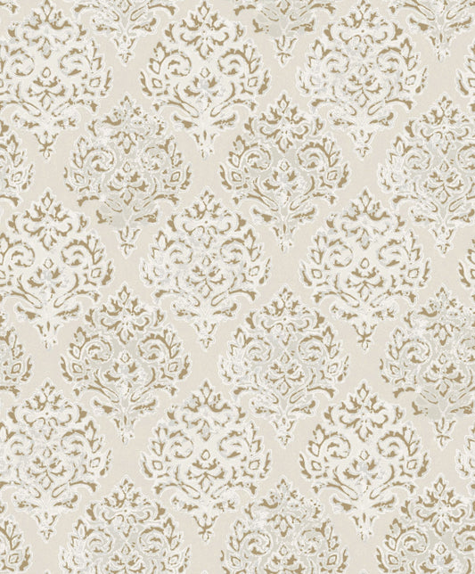Lustre Modern Damask Wallpaper - Pale Gold - Galerie - MT2020 - Premier Wallcovering