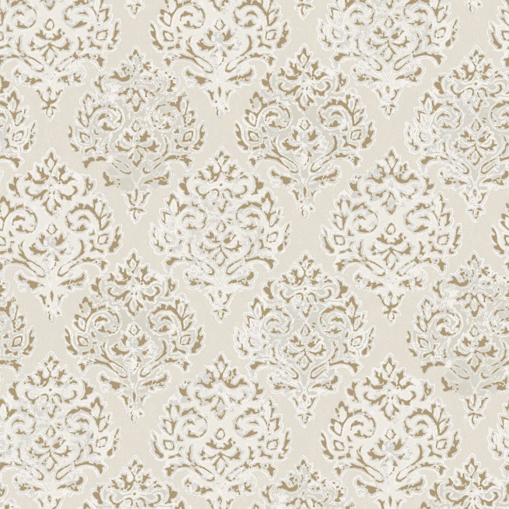 Lustre Modern Damask Wallpaper - Pale Gold - Galerie - MT2020 - Premier Wallcovering