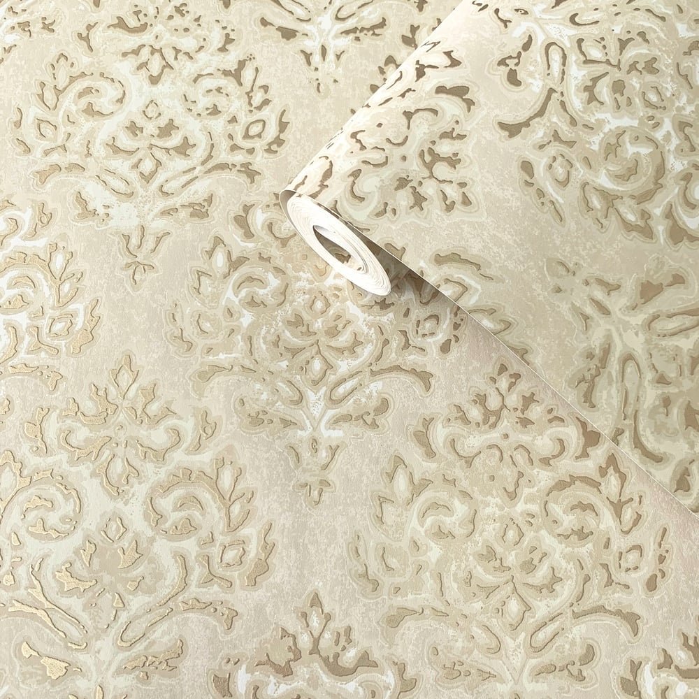 Lustre Modern Damask Wallpaper - Gold - Galerie - MT2009 - Premier Wallcovering