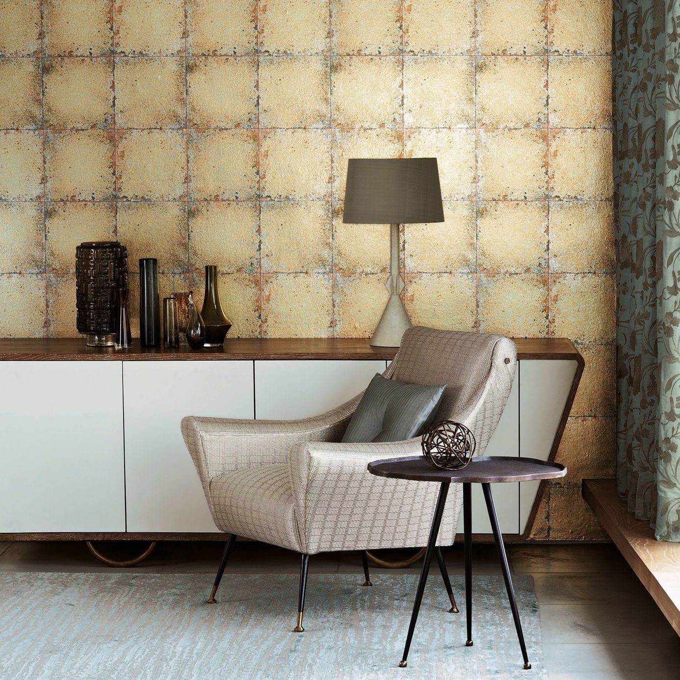 Lustre Tile Wallpaper - Gold - ZTOT312831 - Zoffany - Premier Wallcovering