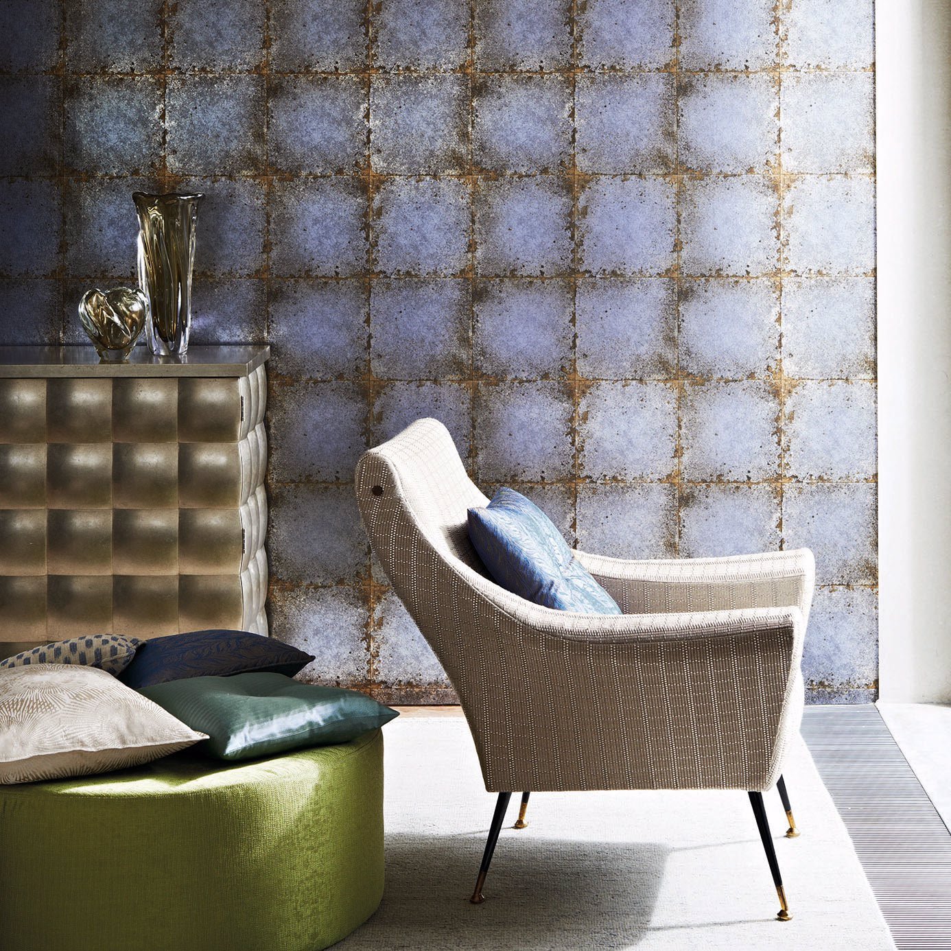 Lustre Tile Wallpaper - Sapphire - ZTOT312832 - Zoffany - Premier Wallcovering