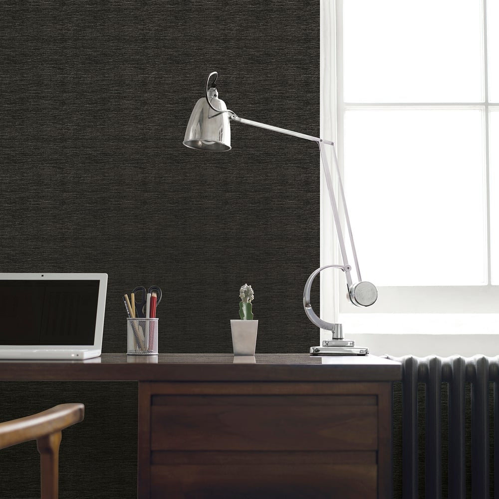 Lustre Weave Wallpaper - Black - Galerie - F-SR7008 - Premier Wallcovering