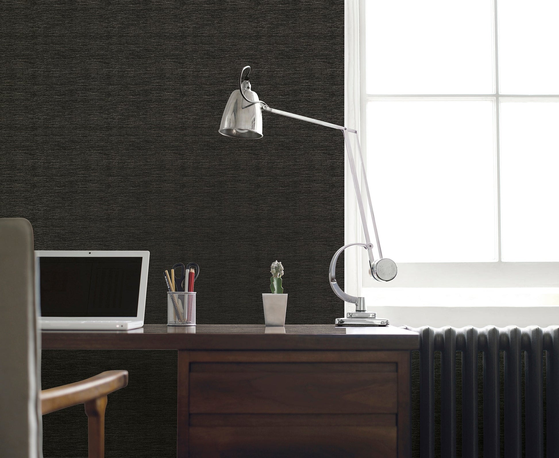 Lustre Weave Wallpaper - Black - Galerie - F - SR7008 - Premier Wallcovering