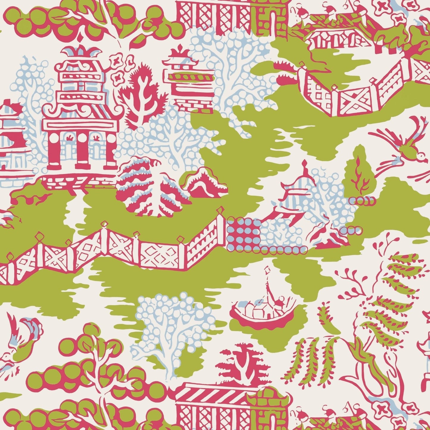Luzon Wallpaper - Green & Raspberry - Thibaut - T36106 - Premier Wallcovering