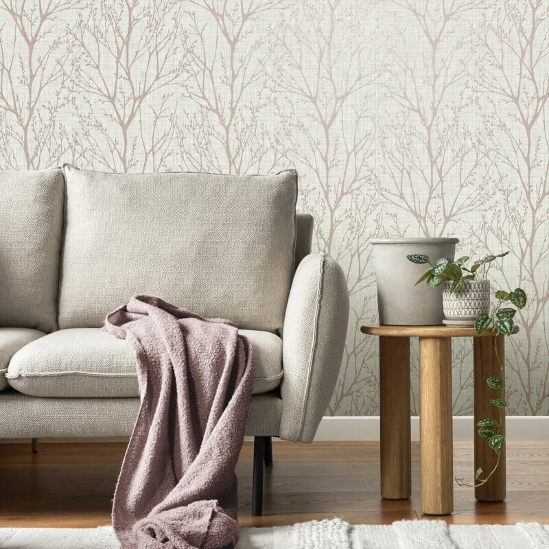 Lynford Trees Wallpaper - Blush - Crown - M1874 - Premier Wallcovering