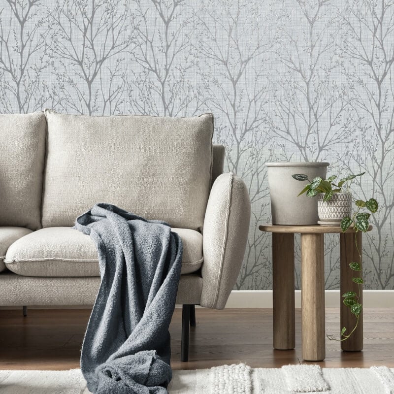 Lynford Trees Wallpaper - Blue - Crown - M1877 - Premier Wallcovering