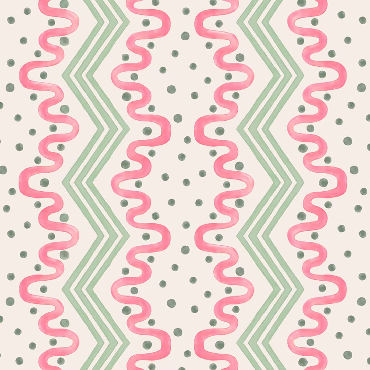 Madame Ziggle Wallpaper - Pink and Green - Ottoline - W/MZ/101/3 - Premier Wallcovering