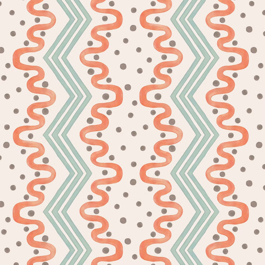 Madame Ziggle Wallpaper - Blue and Orange - Ottoline - W/MZ/101/1 - Premier Wallcovering