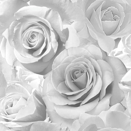 Madison Rose Floral Glitter Wallpaper - Silver - Muriva - 139520 - Premier Wallcovering