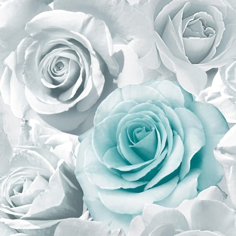 Madison Rose Floral Glitter Wallpaper - Aqua - Muriva - 139523 - Premier Wallcovering