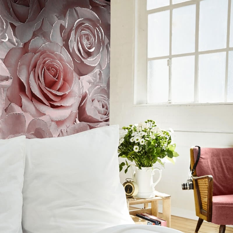 Madison Rose Floral Glitter Wallpaper - Raspberry - Muriva - 139521 - Premier Wallcovering