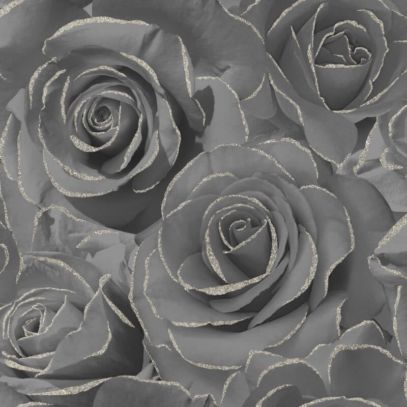 Madison Rose Floral Glitter Wallpaper - Black - Muriva - 139526 - Premier Wallcovering