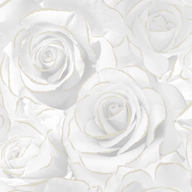 Madison Rose Floral Glitter Wallpaper - White - Muriva - 139525 - Premier Wallcovering