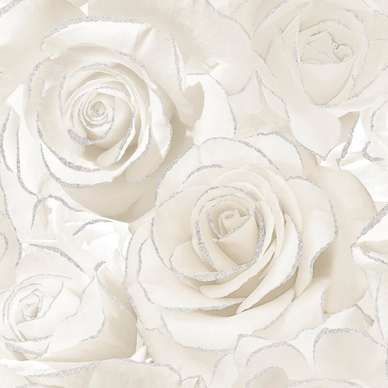 Madison Rose Floral Glitter Wallpaper - Pearl - Muriva - 139524 - Premier Wallcovering