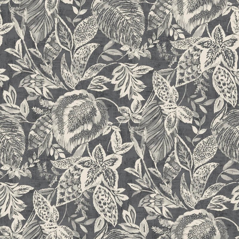 Mae Wild Leaves Wallpaper - Charcoal/Grey - Grandeco - 171803 - Premier Wallcovering
