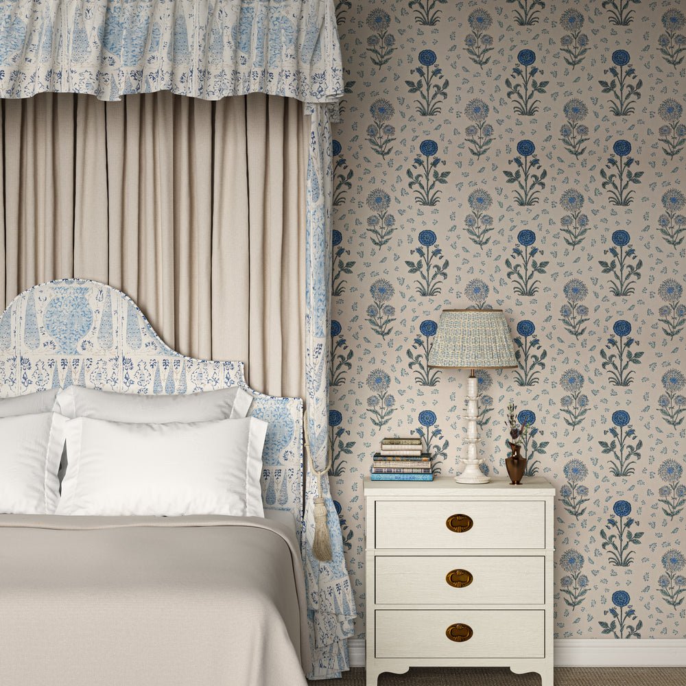 Magda Wallpaper - Blue - Penny Morrison - MAGDA-BLUE - Premier Wallcovering