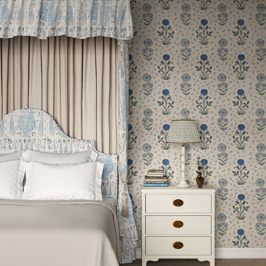 Magda Wallpaper - Blue - Penny Morrison - MAGDA-BLUE - Premier Wallcovering