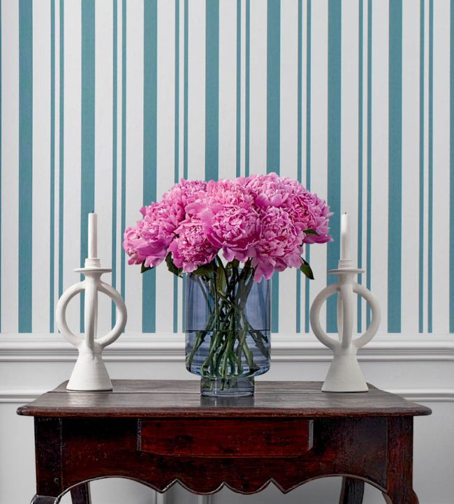 Maggie Stripe Wallpaper - Blue - Thibaut - T36461 - Premier Wallcovering