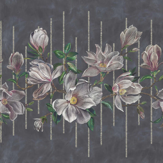 Magnolia Frieze Wallpaper Mural - Charcoal / Pink - Osborne & Little - W7338-01 - Premier Wallcovering