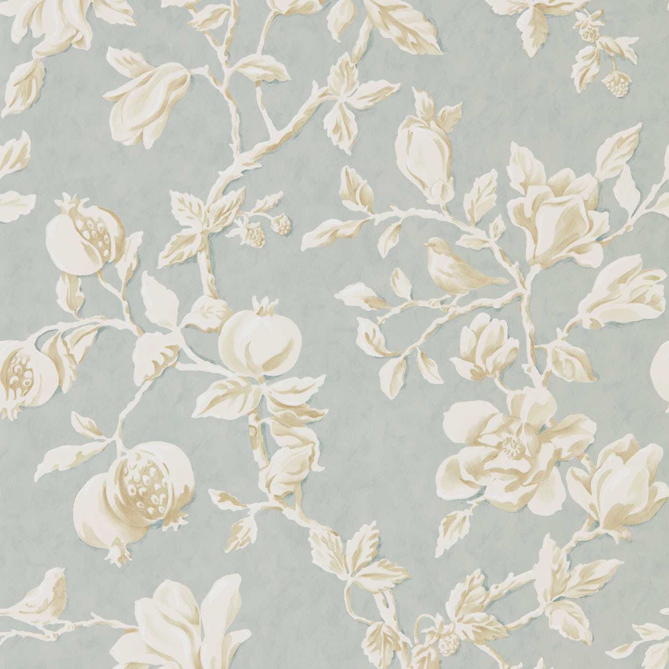 Magnolia & Pomegranate Wallpaper - Grey Blue/Parchment - DWOW215724 - Sanderson - Premier Wallcovering