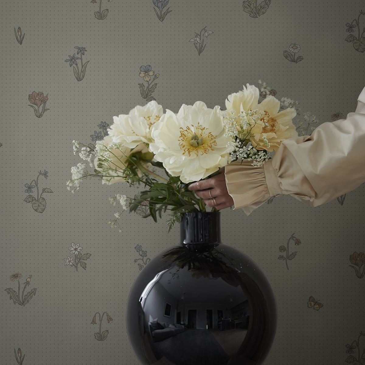 Maja Wallpaper - Sage Green - Sandberg - 841-38 - Premier Wallcovering