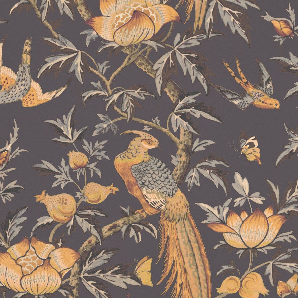 Majestic Bird Wallpaper - Charcoal - Warner House - Premier Wallcovering