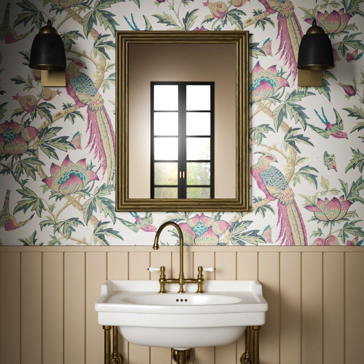 Majestic Bird Wallpaper - Rose - Warner House - Premier Wallcovering