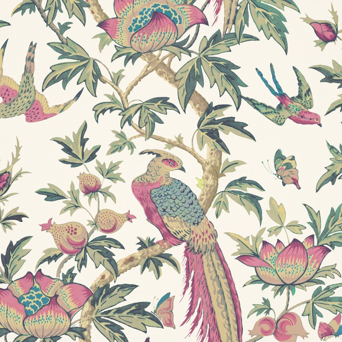 Majestic Bird Wallpaper - Rose - Warner House - Premier Wallcovering