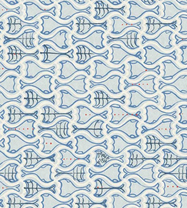 Make Fish Wallpaper - Cobalt - Christopher Farr Cloth - CFW225 - 06 - Premier Wallcovering