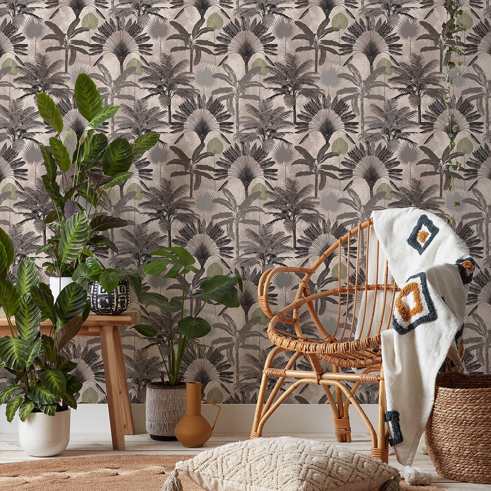 Malaysian Wallpaper - Blush/Charcoal - Furn - MALPALM/WP1/BCH - Premier Wallcovering