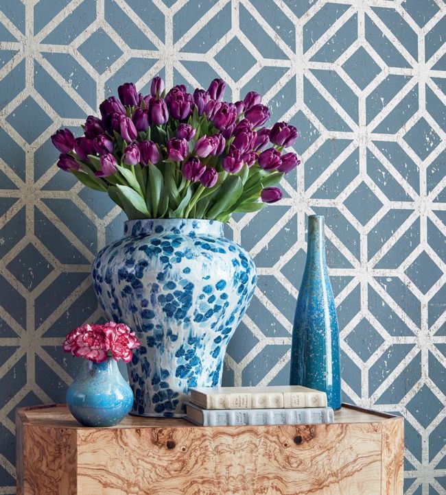 Mamora Trellis Cork Wallpaper - White on Metallic Blush - Thibaut - T10409 - Premier Wallcovering
