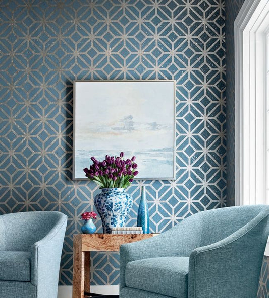 Mamora Trellis Cork Wallpaper - White on Metallic Blush - Thibaut - T10409 - Premier Wallcovering