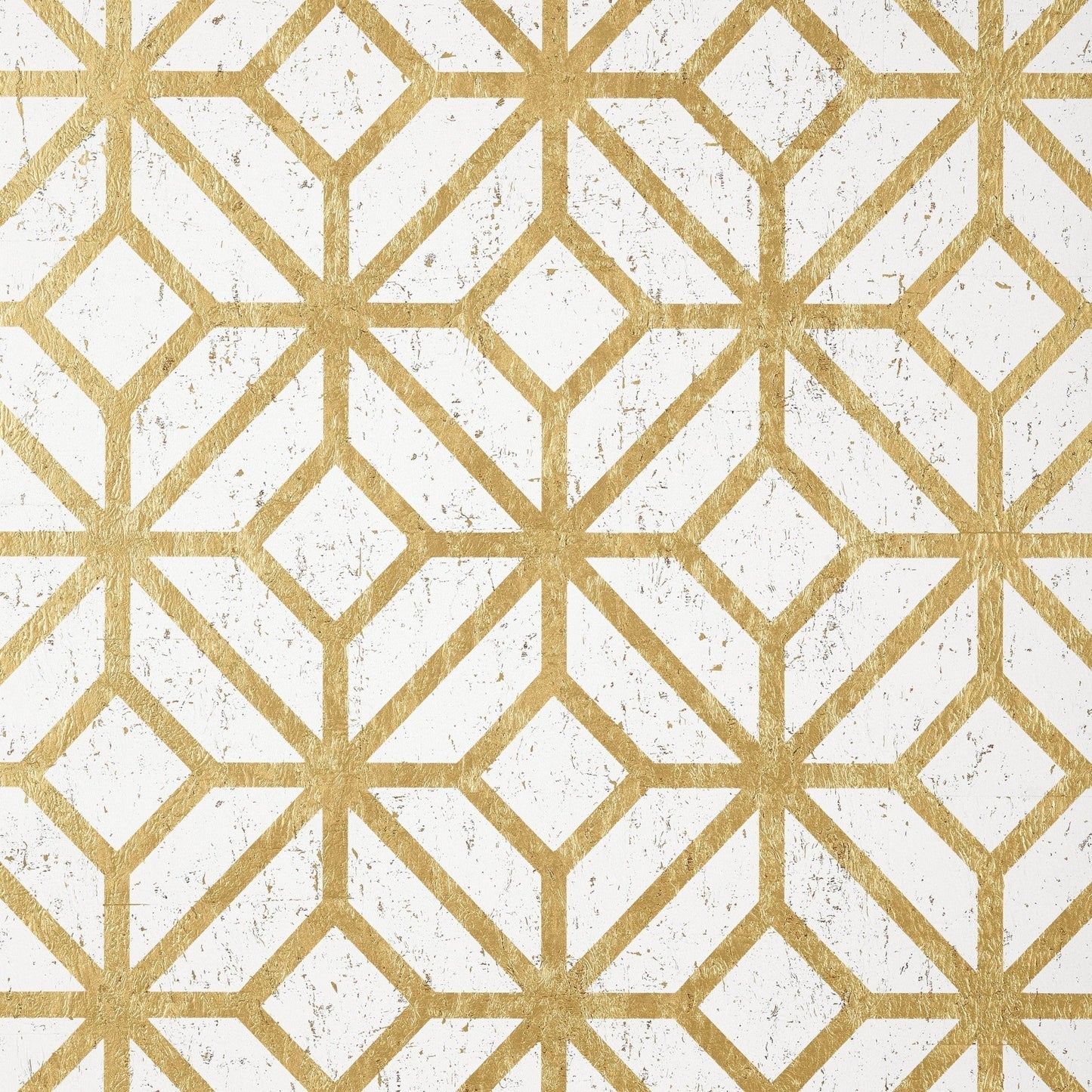 Mamora Trellis Cork Wallpaper - White on Metallic Gold - Thibaut - T10411 - Premier Wallcovering