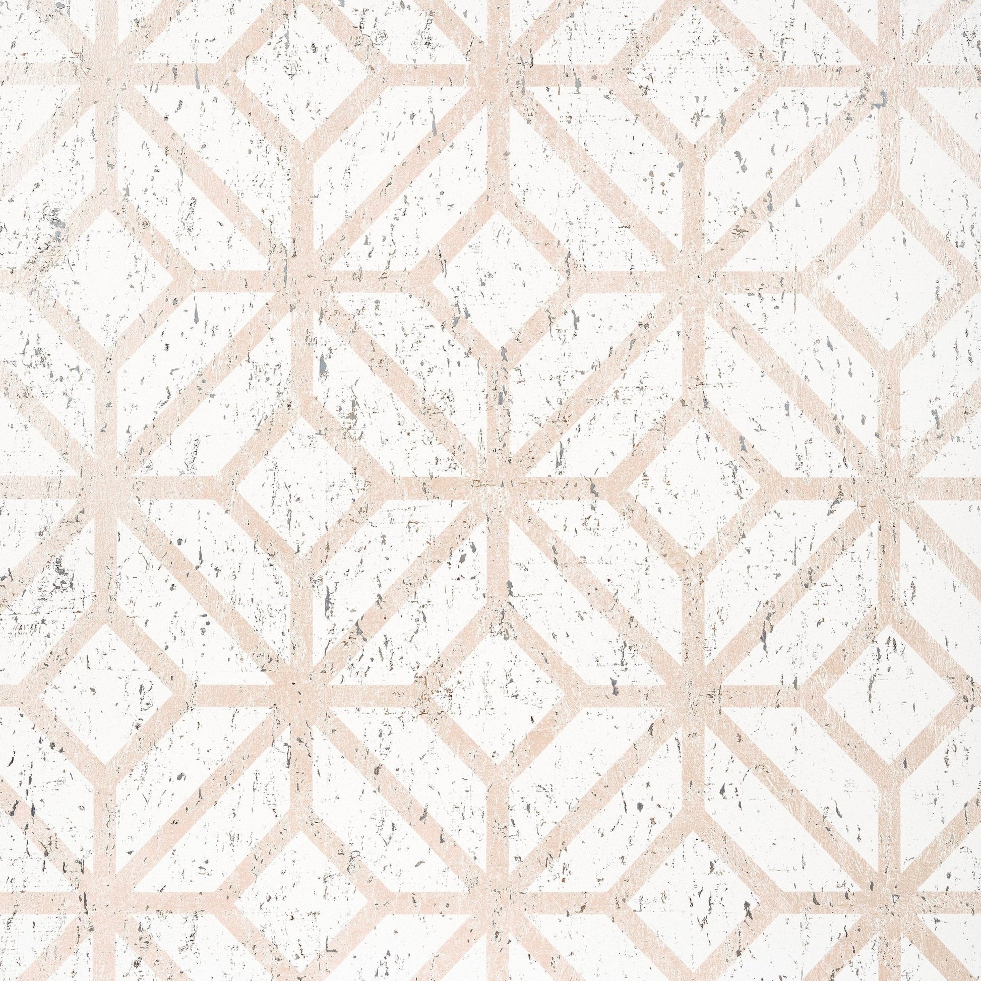 Mamora Trellis Cork Wallpaper - White on Metallic Blush - Thibaut - T10409 - Premier Wallcovering