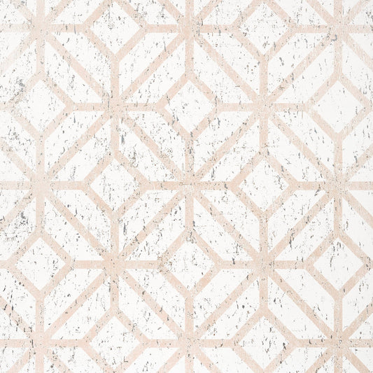 Mamora Trellis Cork Wallpaper - White on Metallic Blush - Thibaut - T10409 - Premier Wallcovering