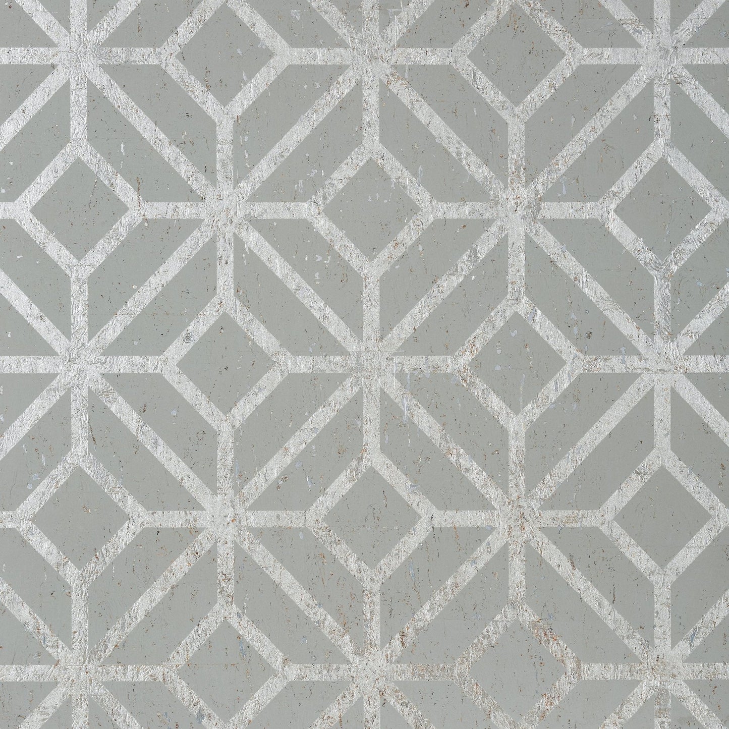 Mamora Trellis Cork Wallpaper - Grey on Metallic Silver - Thibaut - T10413 - Premier Wallcovering