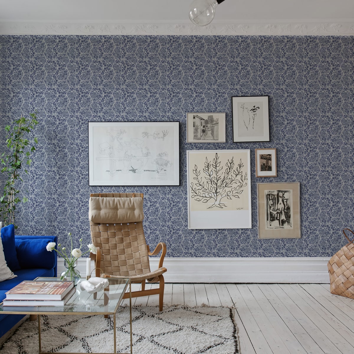 Marbled Hexagon Tiles Wallpaper - Dark Blue - Rebel Walls - R18557 - Premier Wallcovering